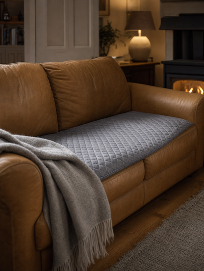 On a leather sofa